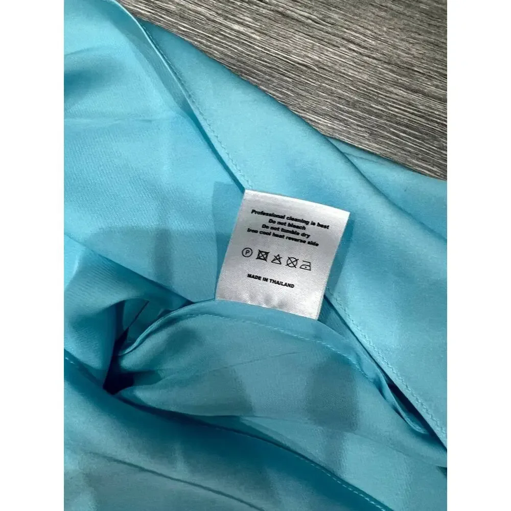 Onarin Ms. Pleat silk wedding prom v neck babydoll midi Dress Blue XS A004131 - Picture 9 of 9